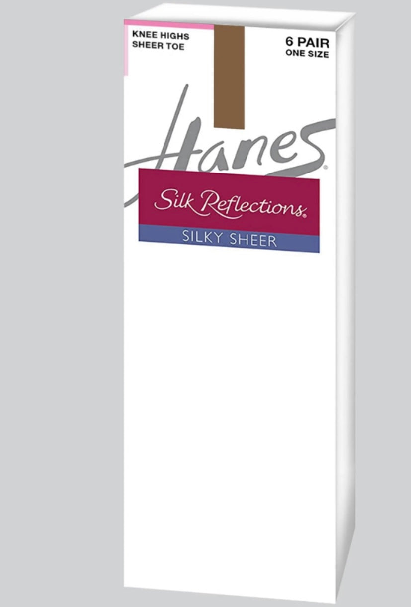 Hanes Silk Reflections Knee Highs Sheer Toe 6 Pk