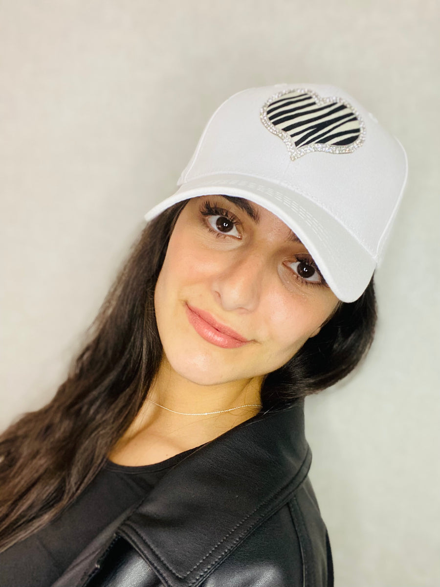 FHTH Stripes and Rhinestone Heart Cap