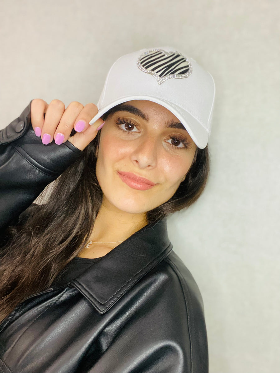 FHTH Stripes and Rhinestone Heart Cap