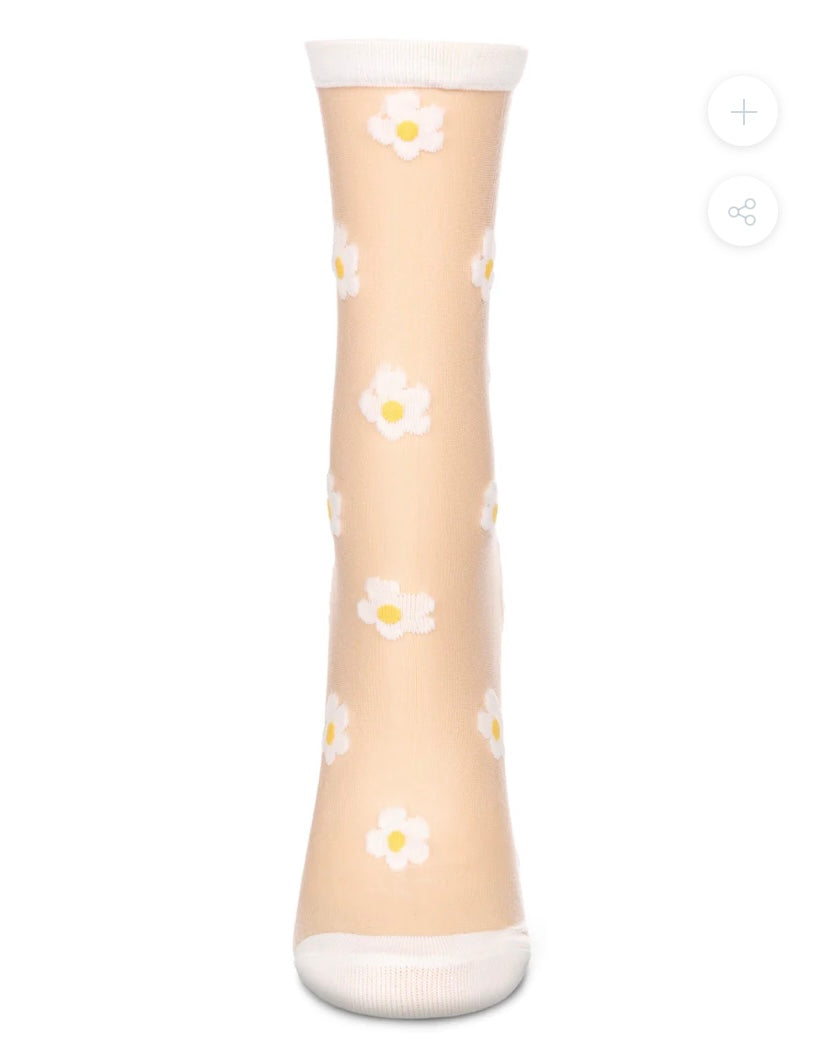 Memoi Sheer Daisy Crew Sock