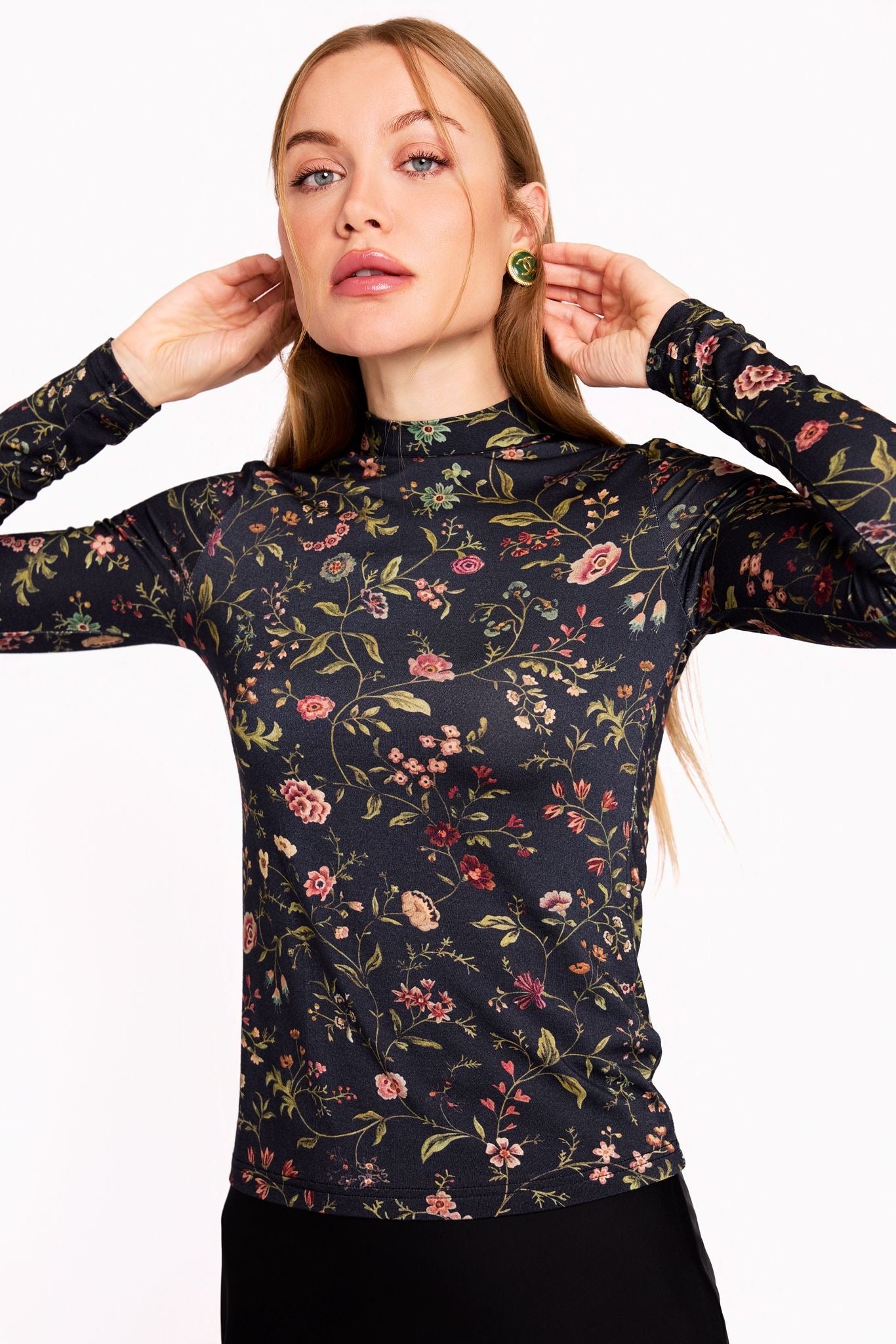 Nina Black Floral Turtleneck