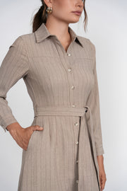 Luum Hazel Cream Pinstripe Buttom Maxi Dress with Belt