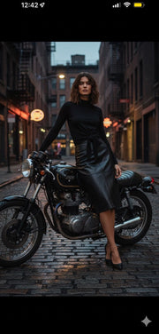 Point Mandarin Neck Wrap Top in Black and Brown