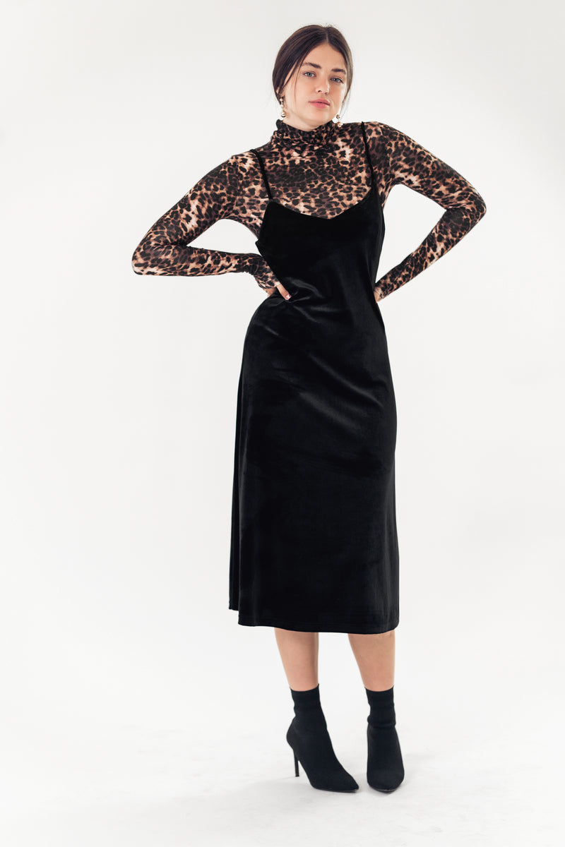 Poppy NY Black Velvet Slip Dress