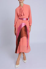 Beulah Pink Pleated Belted Dress