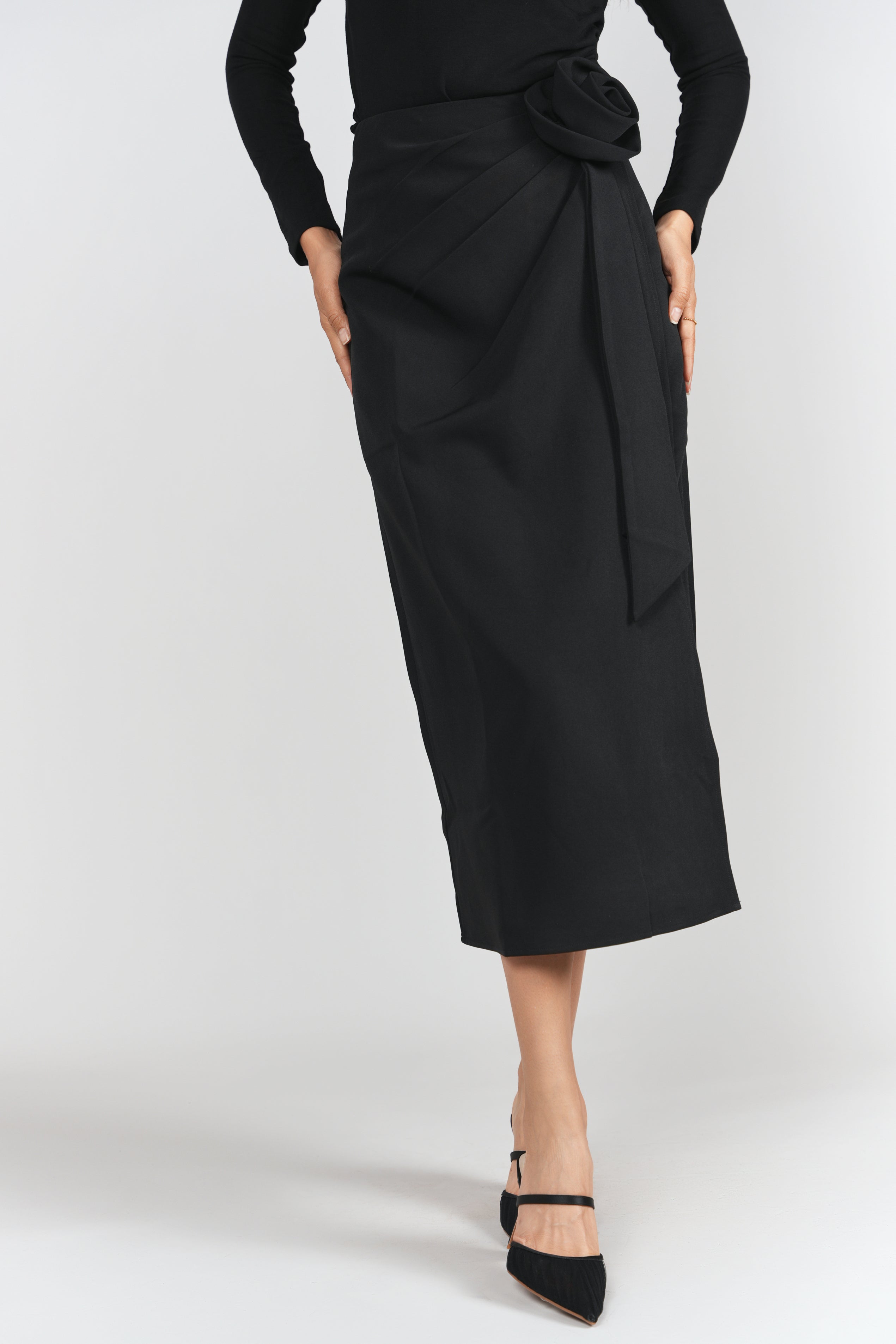 Adina Rosette Black Midi Skirt