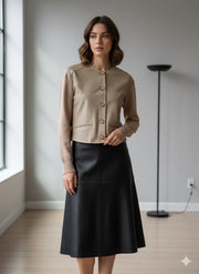 Versatile Oatmeal Cropped Leather Combo Jacket