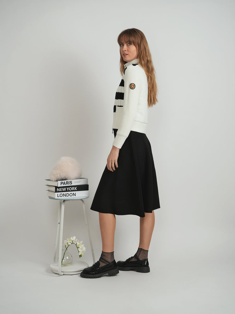 Miumax Striped Knit Cardigan (product is white on black)