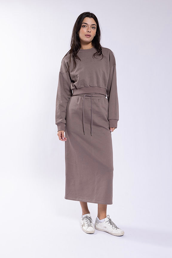 Latitude Taupe Embossed Crop Sweatshirt (coordinating skirt)
