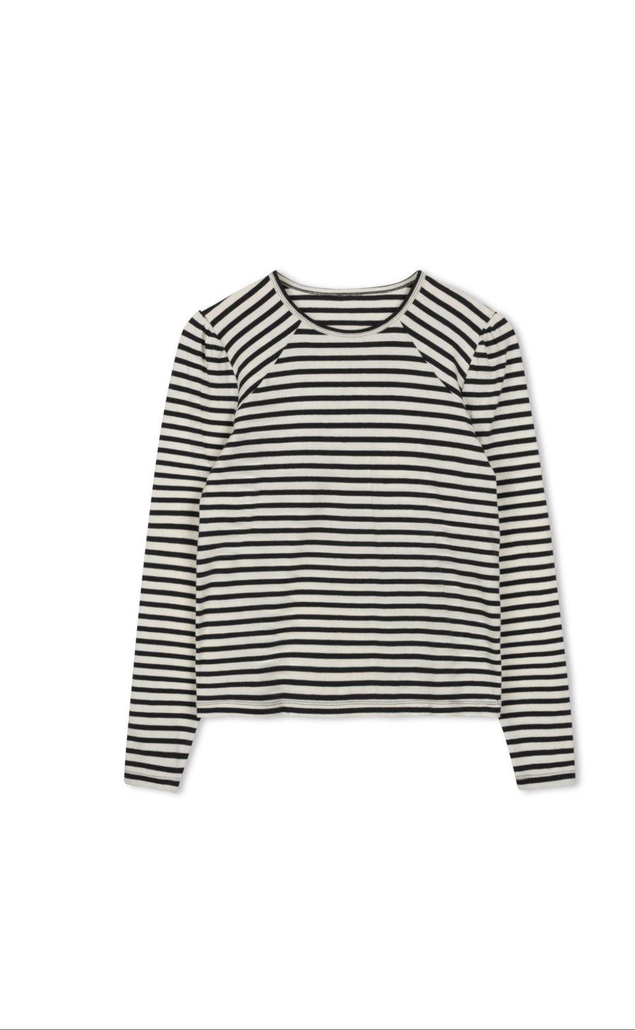 Point Black Stripe Puff Sleeve Crew Top
