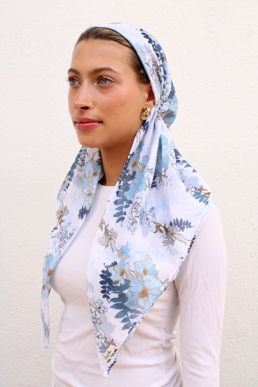 The Scarf Bar Blue Haze Florals Pre Tied with Velvet Grip