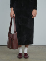 Point Ribbed Velour Maxi Skirt(coordinating jacket)
