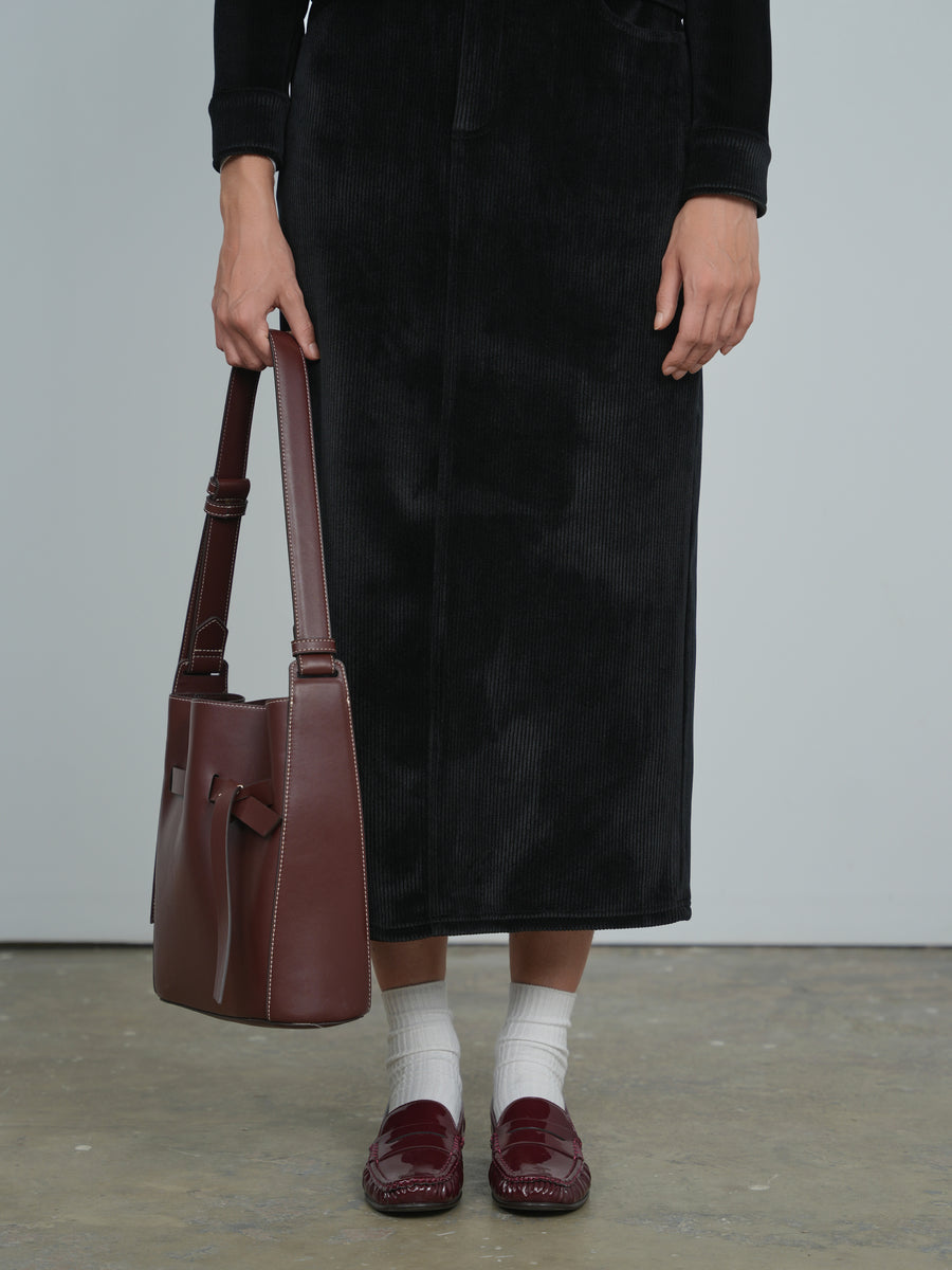 Point Ribbed Velour Maxi Skirt(coordinating jacket)