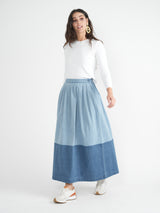 Faves Denim Maxi Pleated Skirt