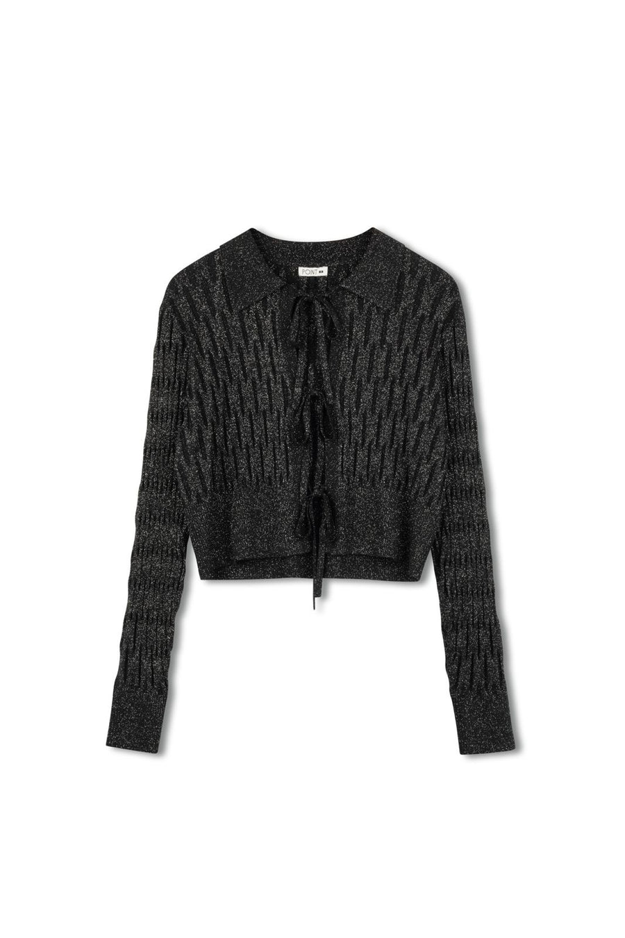 Point Black Metallic Knit Bow Cardigan