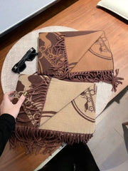 Hermes Cashmere Reversible Logo Scarf with Fringe