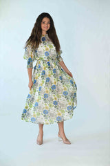 Static Floral Chiffon Sheer Blouse (coordinating skirt)