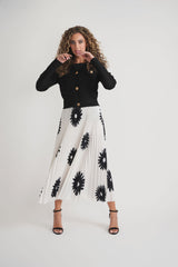 Front Row Ivory and Black Pleated Skirt