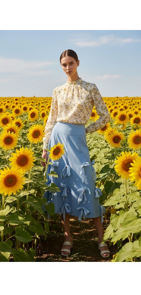 Beulah Light Blue Bows Skirt