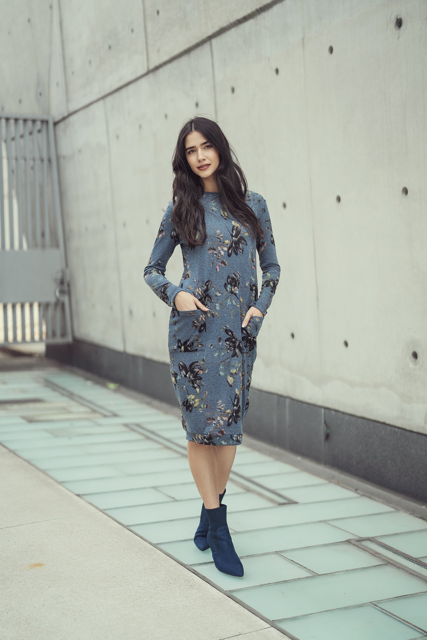 Japparel Alice Denim Floral Dress with Pockets
