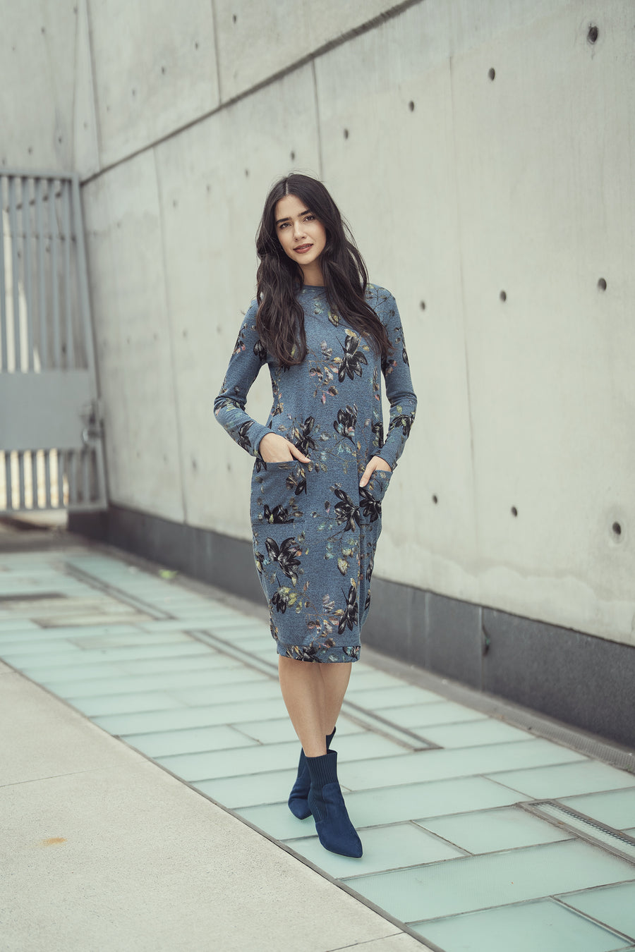 Japparel Alice Denim Floral Dress with Pockets
