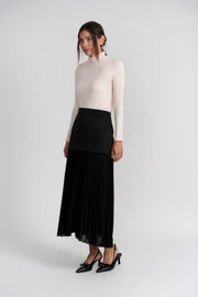 Luum Rose Black Maxi Knit Skirt With Chiffon Pleats