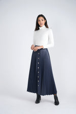 Maxmrkt Leather Pleated Skirt with Buttons