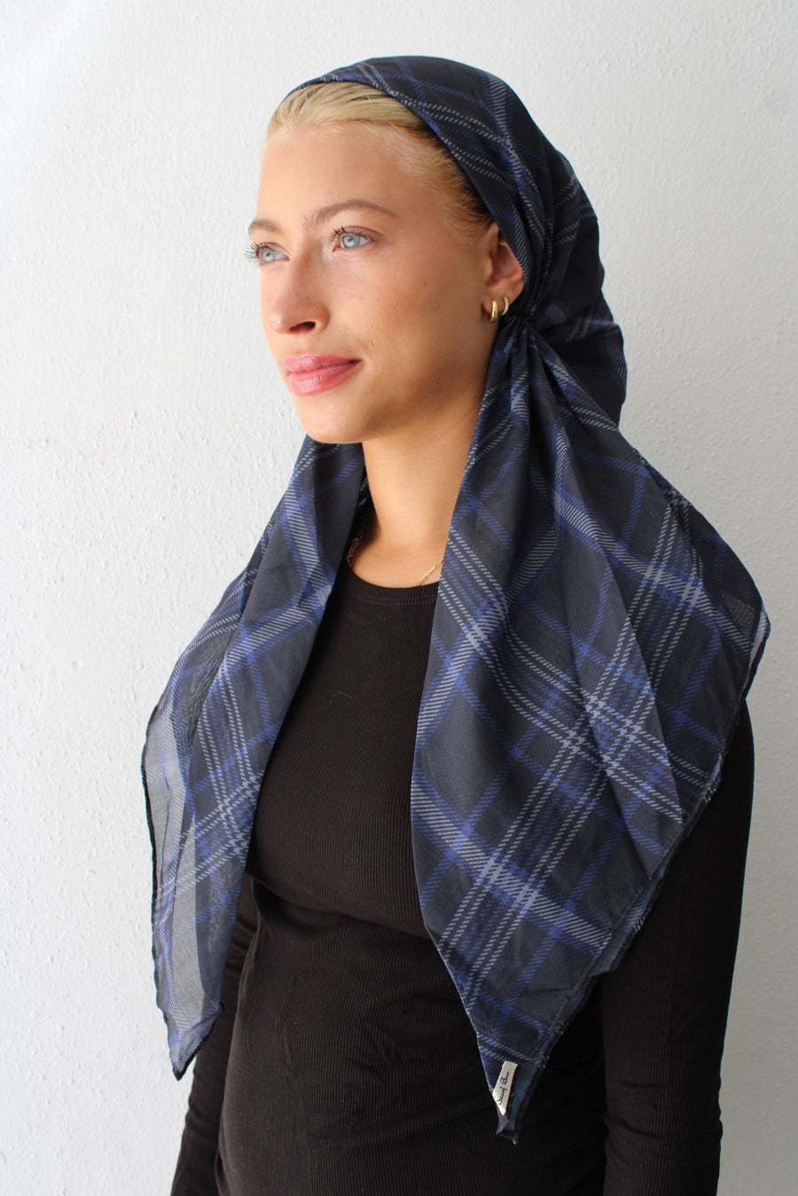 The Scarf Bar Blue Mist Plaid Pre Tied with Velvet Grip