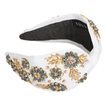 MiZ White Sage and Gold Flower Beaded Headband