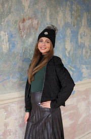 FHTH Moncler Cable Knit Fur Pom Cuff Hat