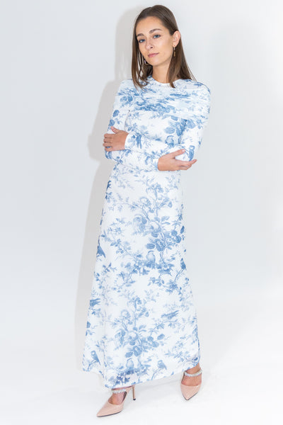 Nina Amalfi Toile Ruched Yoke Dress