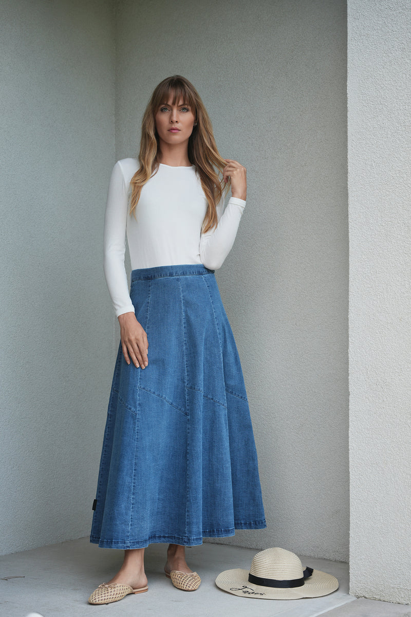 Faves Denim Trumpet Maxi Skirt