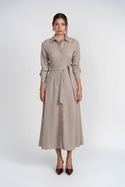 Luum Hazel Cream Pinstripe Buttom Maxi Dress with Belt