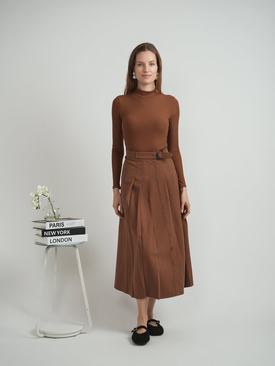 Viva Side Pleated Wrap Skirt in Black