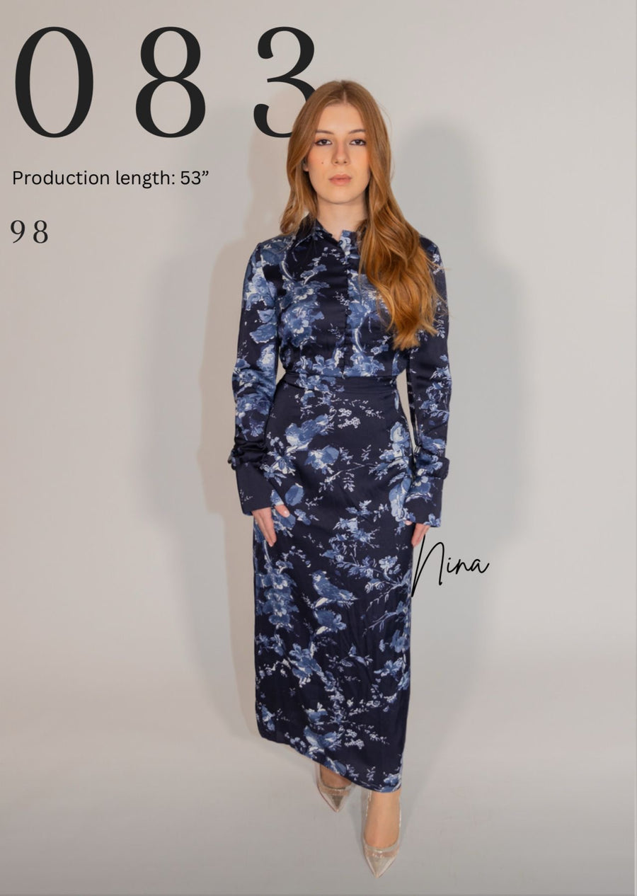 Nina Navy Floral Satin Dress