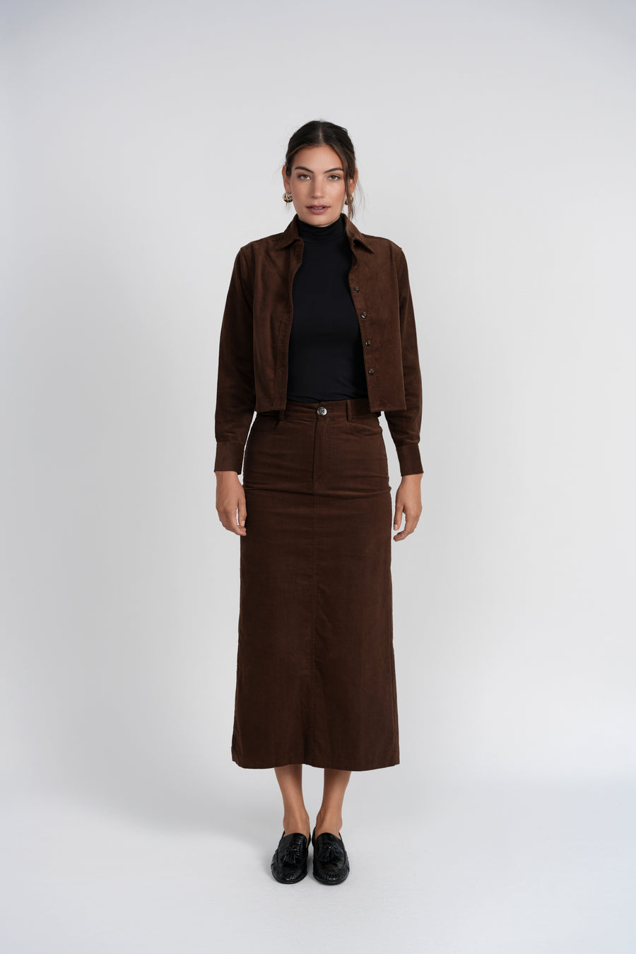 Luum Vivian Brown Corduroy Button Down Top