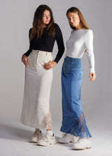 Nina Blue Denim and Satin Lace Skirt