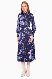Nina Navy Floral Satin Dress