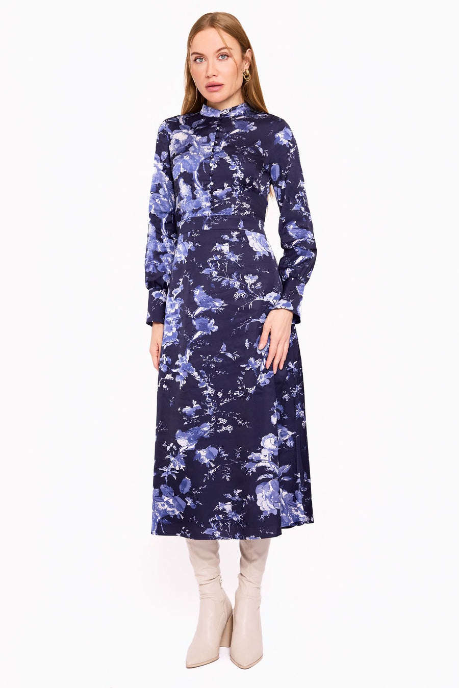 Nina Navy Floral Satin Dress