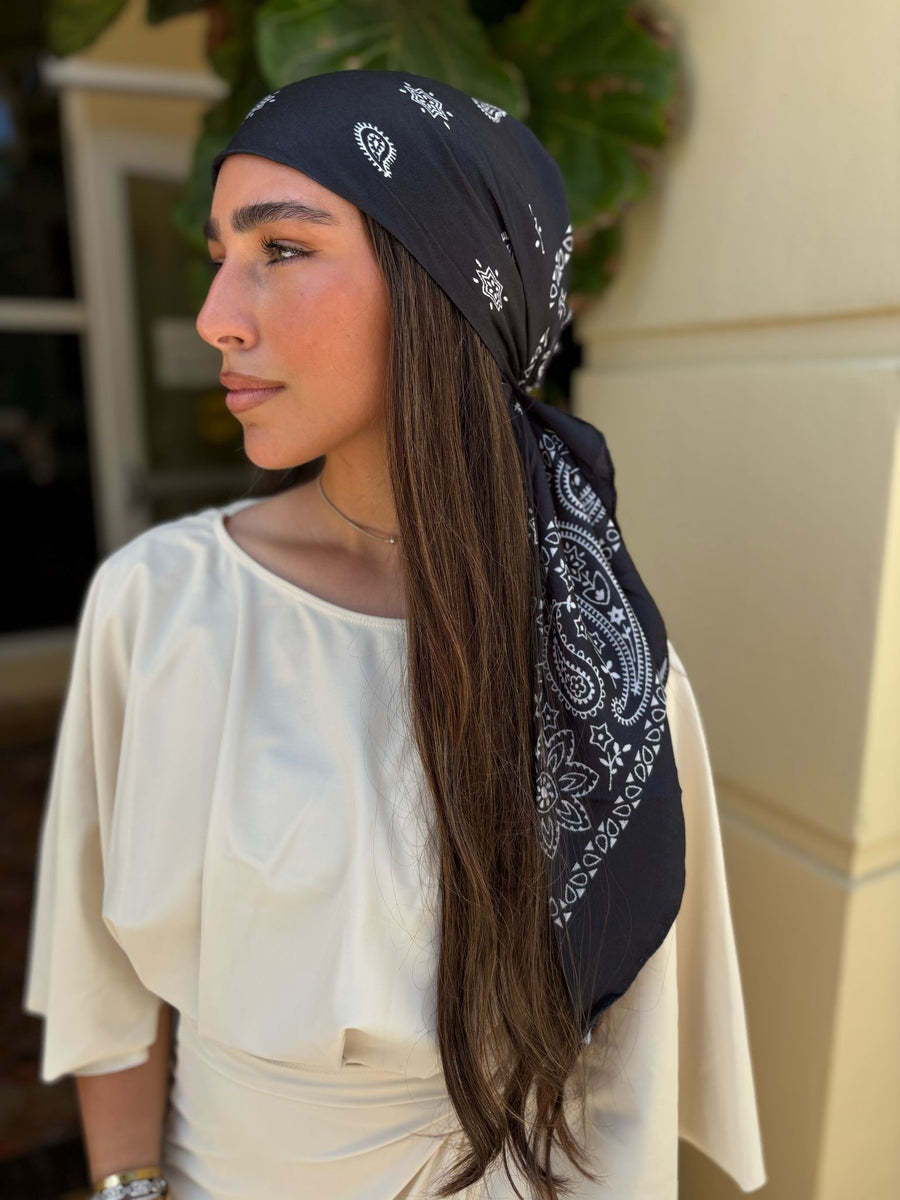 The Scarf Bar Black Paisley Head Scarf