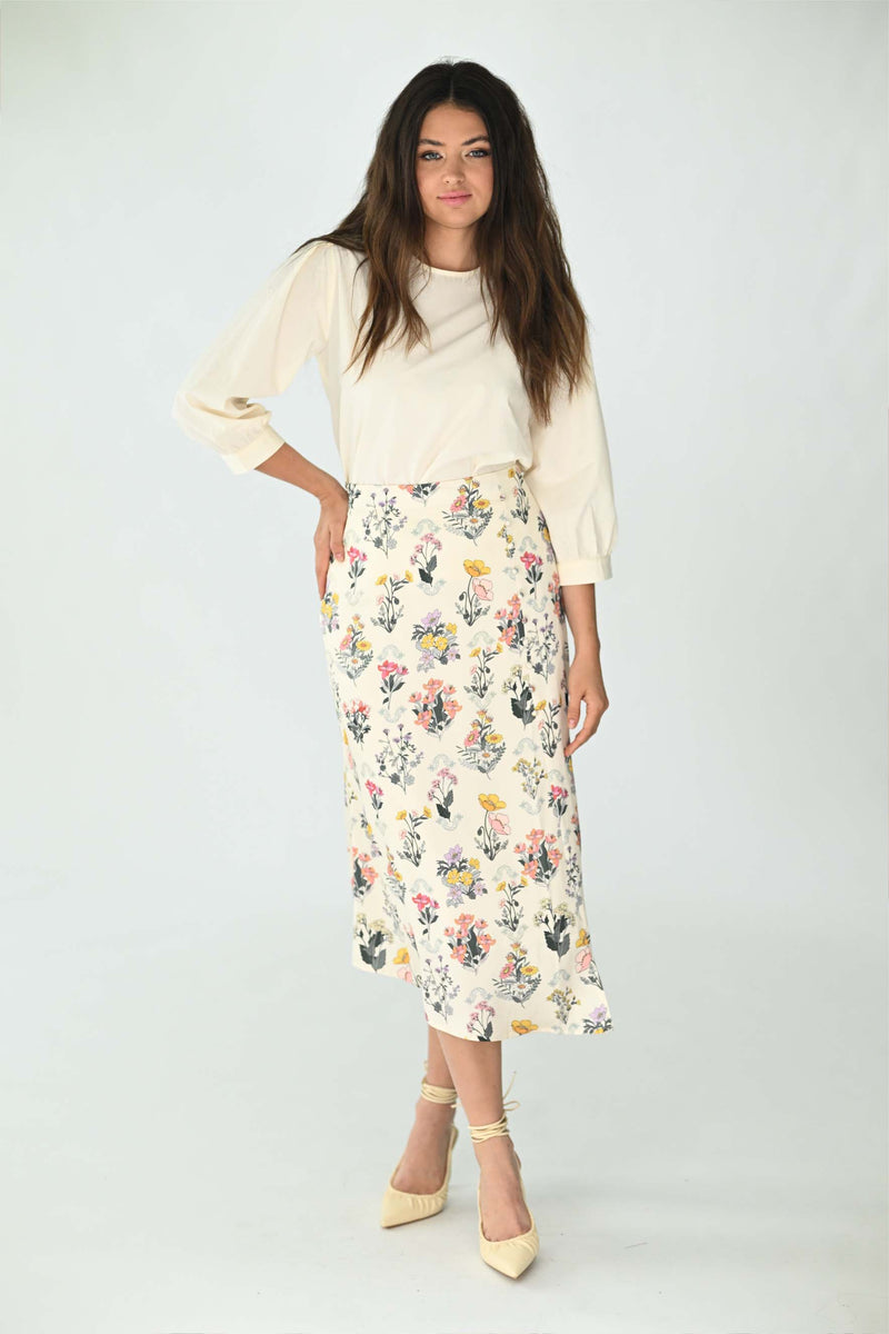 Static Printed Button Detail Asymmetrical Skirt