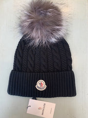FHTH Moncler Cable Knit Fur Pom Cuff Hat