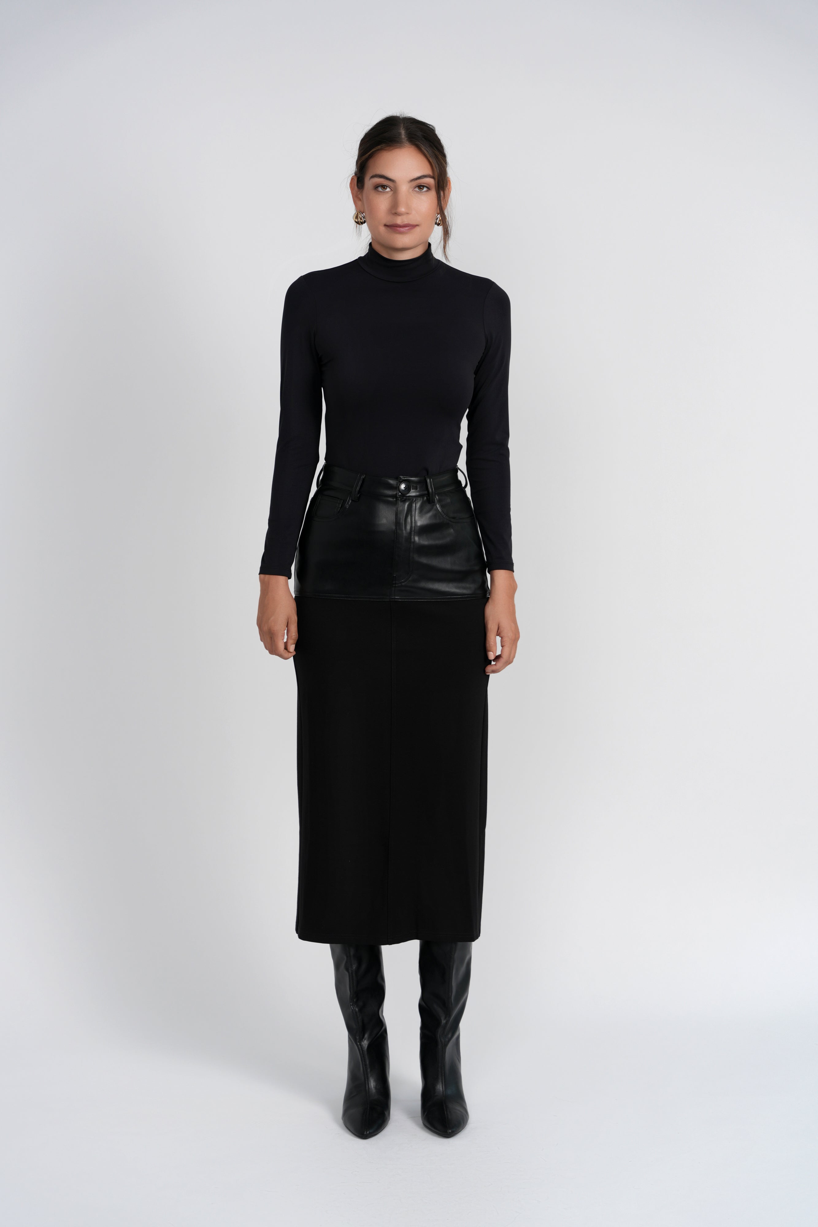Luum Jude Black Leather Straight Skirt