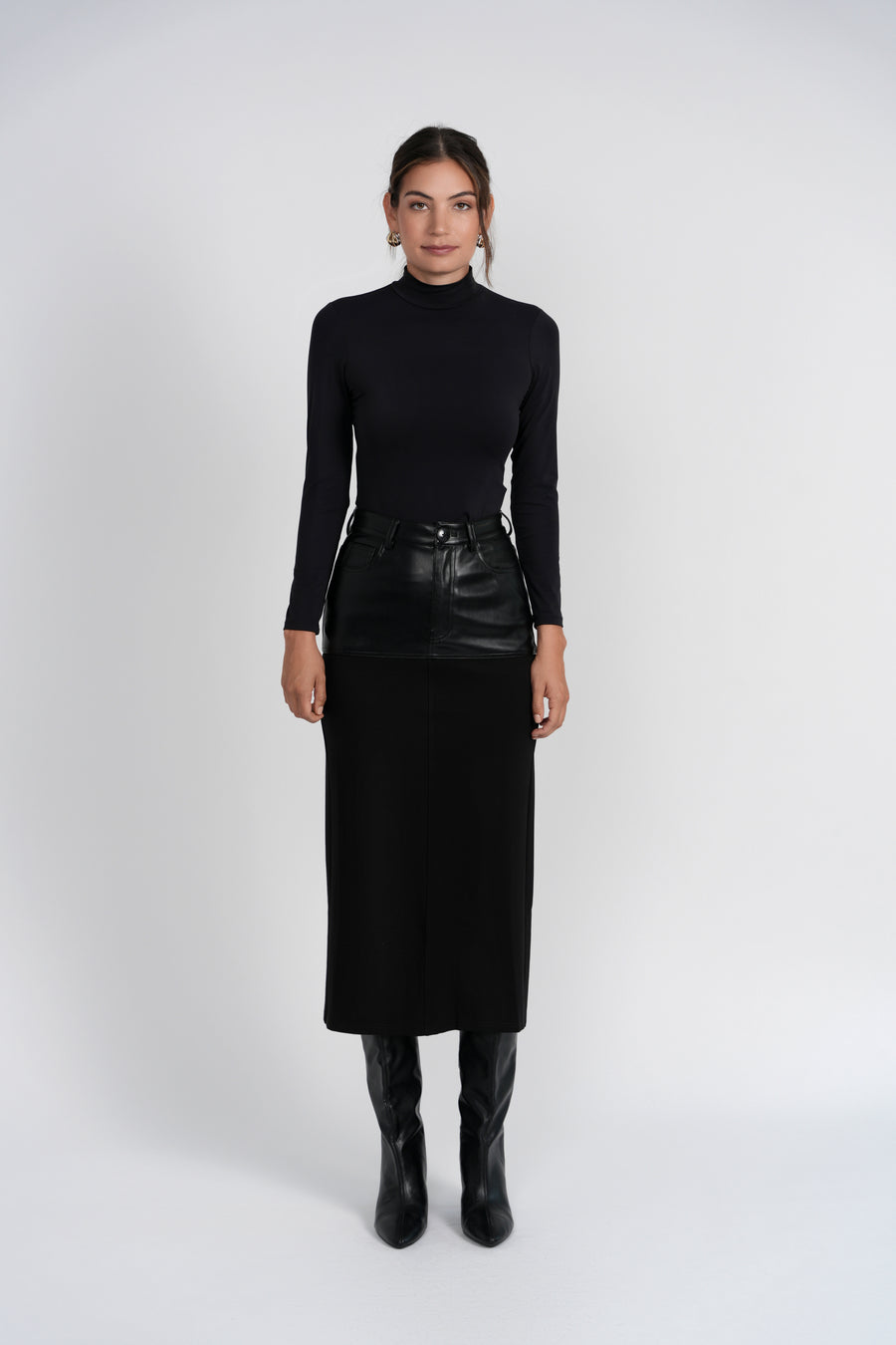 Luum Jude Black Leather Straight Skirt