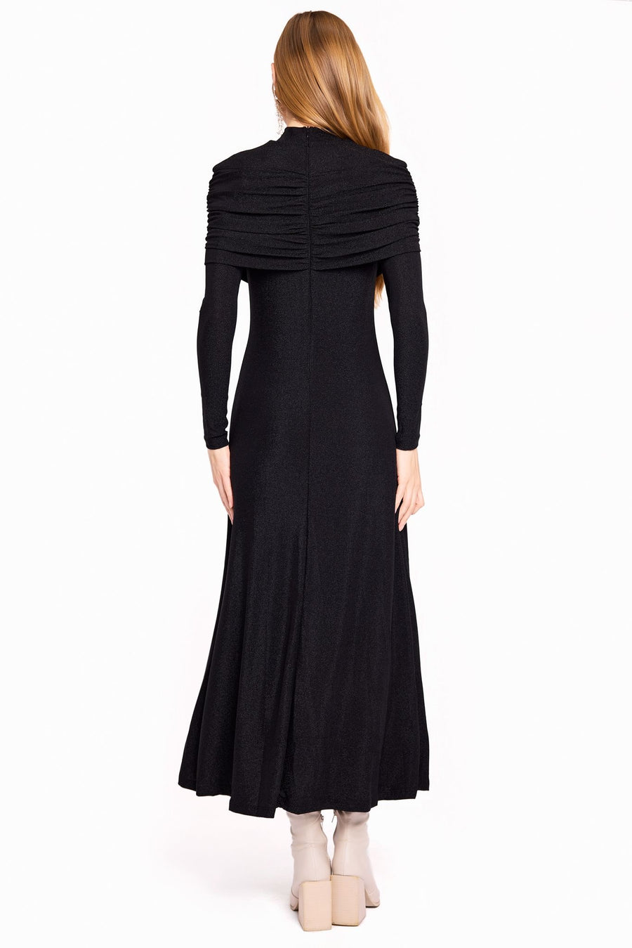 Nina Shoulder Drape Black Dress