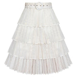 Esteem Hailey Layered Pleated Eyelet Lace Skirt with Belt