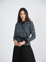 Birt Checker Wrap Knit Mock Neck  Sweater