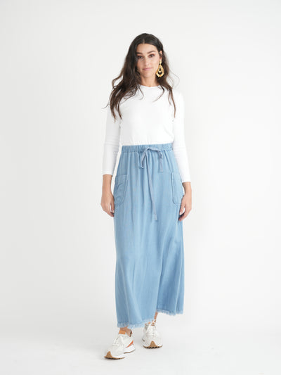 Buhu Chambray Denim Aline Pocket Maxi Skirt