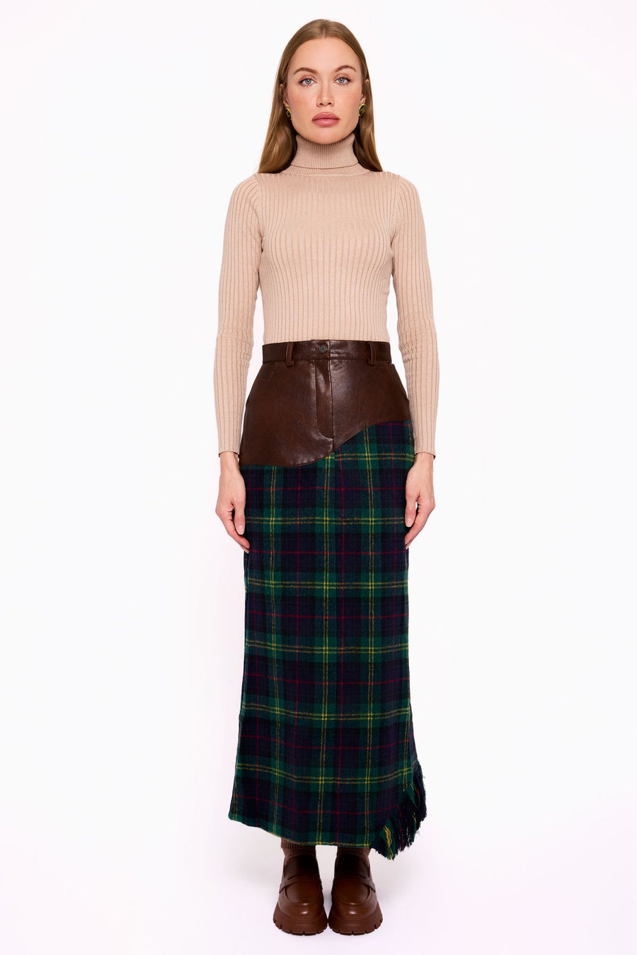 Nina Reimagined Green and Navy Plaid Skirt