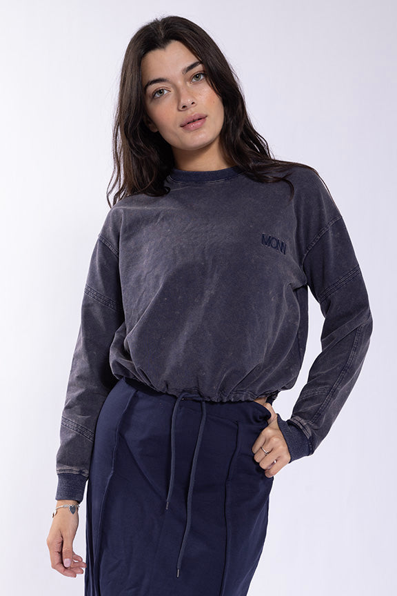 Monn Navy Drawstring Hem Sweatshirt